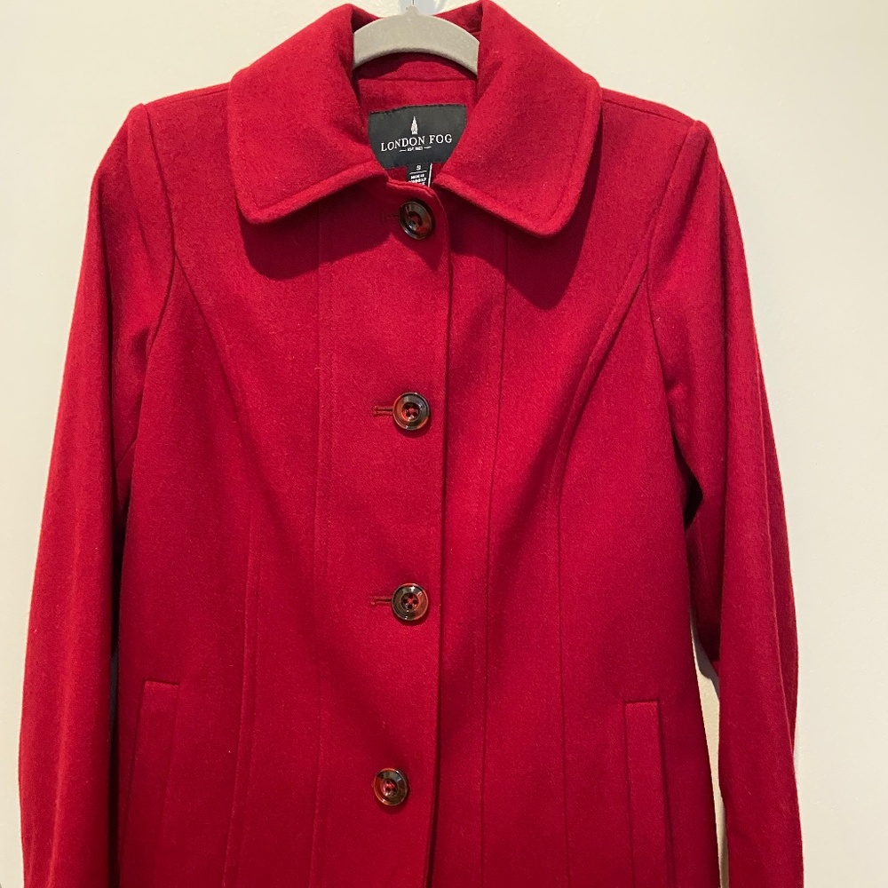 London Fog Single-Breasted Peacoat - Red - Size S